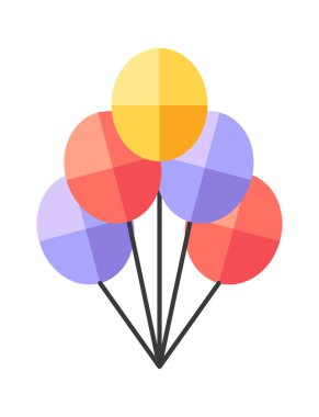 Helyum balonları şirin renkli çizgi film dekorasyonları ile dolu.