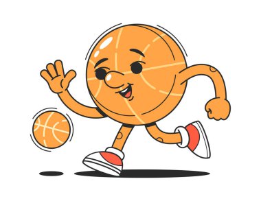 Havalı basketbol karakteri hızlı top sürüyor.