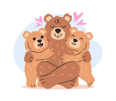 Çizgi film seven sevimli ayı ailesi sarılıyor.