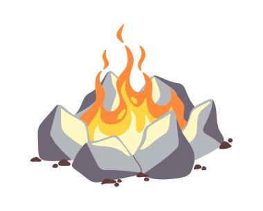 Taşların içinde parlayan şenlik ateşi çizgi film kamp ateşi