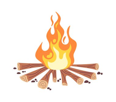 Yanan kamp ateşi ahşap kütükler çizgi film tasarımı