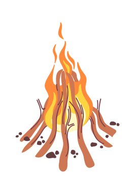 Kamp ateşi yanan odun yakan çizgi film tasarımı