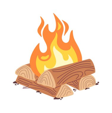 Sıcak kamp ateşi istiflenmiş kütükler çizgi film tasarımı