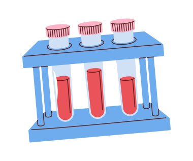 Kan testi örnekleri karikatür laboratuvar ekipmanları.