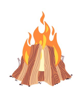 Turistik şenlik ateşi odun alevleri çizgi film seyahat sembolü