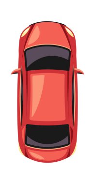 Kırmızı hatchback araba. Şehir manzaralı araç.