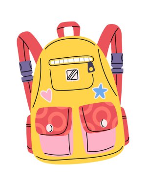 Rahat moda çocuksu okul sırt çantası çizimi.