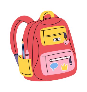 Sevimli öğrenci çantası eğitim malzemeleri el çizimi.