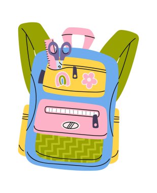 Renkli komik öğrenci çantası el çizimi tasarımı