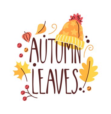 Güz yaprakları harf etiketi kalın şapka tasarımı