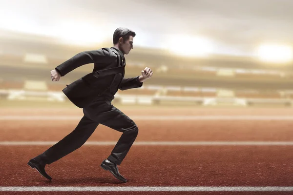 Business man running in the stadium 3d illustration