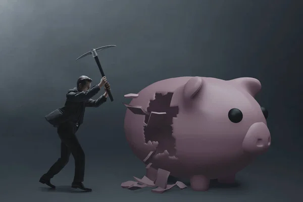 Business Man Breaking Piggy Bank Illustration — Stock Photo, Image