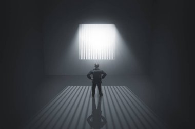 Hapishanede duran işadamı 3D illüstrasyon