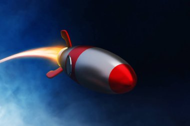 Koyu arkaplanda 3D roket çizimi