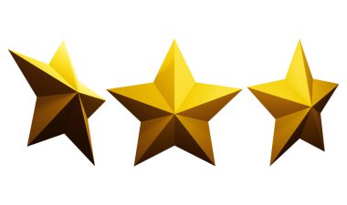 Beyaz arkaplanda izole edilmiş 3d altın yıldız çizimi