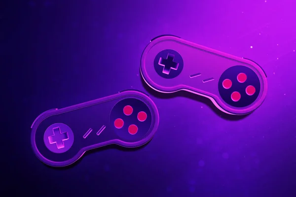 Two retro game controllers on 3d illustration