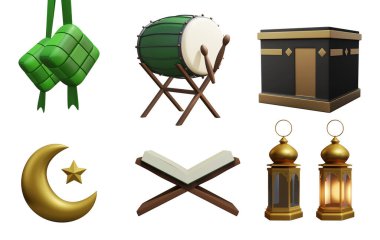 Beyaz arkaplanda izole edilmiş İslami element kümesi
