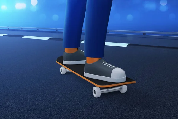 Young man riding skateboard 3d illustration