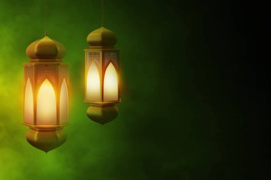 Hanging arabic lantern on 3d illustration