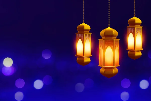 Hanging arabic lantern on 3d illustration