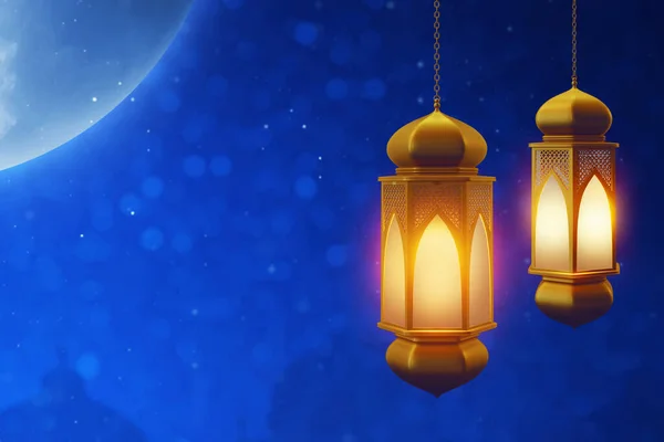 Hanging arabic lantern on 3d illustration