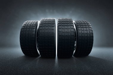 Set car tires on the street 3d illustration