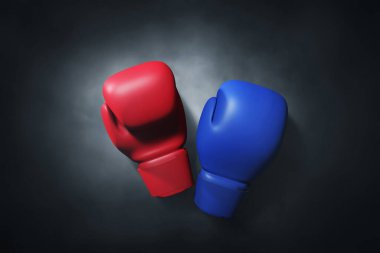 3 boyutlu resimde kırmızı boks eldivenine karşı mavi boks eldiveni.