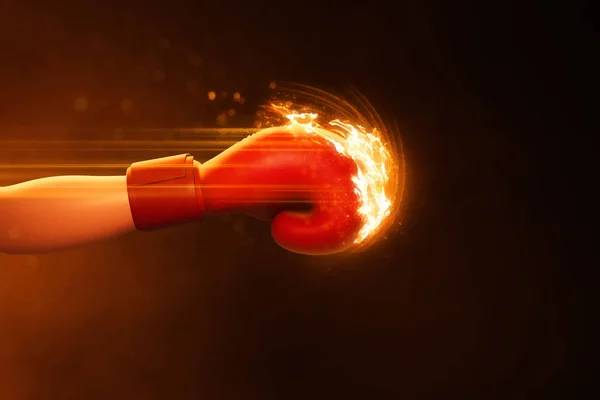 3D插图上燃烧拳击手套冲刺 — 图库照片