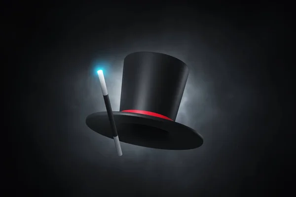 Top hat magic wand on 3d illustratio