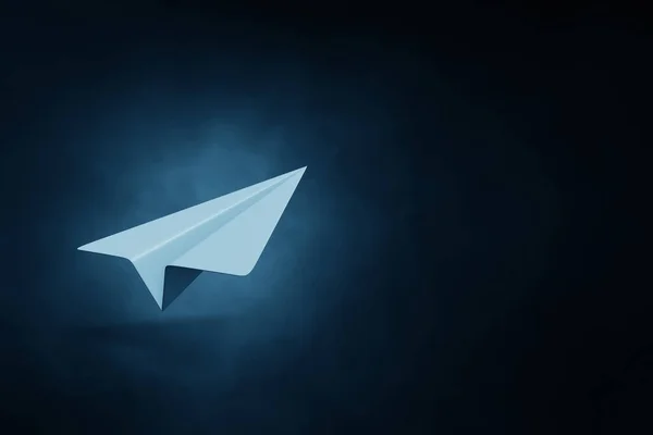 Paper plane on dark background 3d illustration