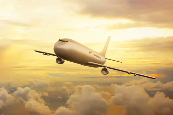 Airplane flying on 3d illustration