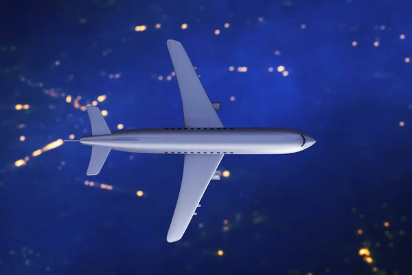 Top View Repülőgép Repülő Éjszaka Illusztráció Jogdíjmentes Stock Képek