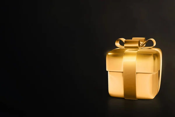 Золота Подарункова Коробка Чорна Ятниця Темному Тлі Ілюстрація — стокове фото