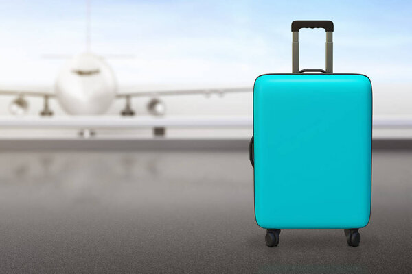 Blue suitcase on 3d illustration