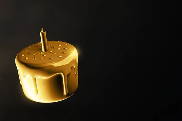 ゴールデン誕生日ケーキオンダークバックグラウンド3Dイラスト — ストック写真