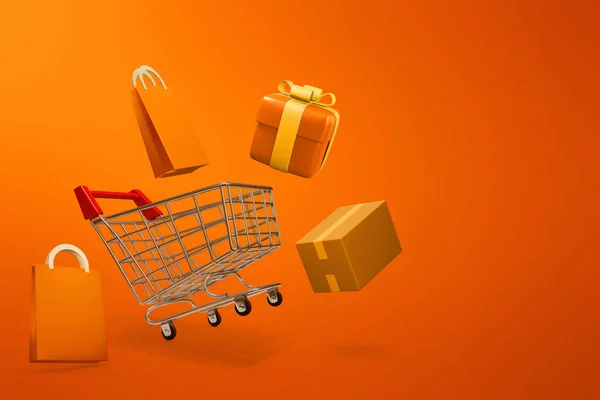 Shopping Concept Sfondo Arancione Illustrazione — Foto Stock