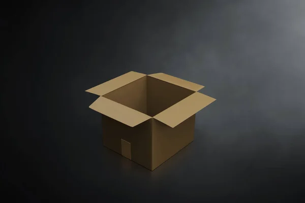Top View Empty Cardboard Box Dark Background Illustration — Stock Photo, Image