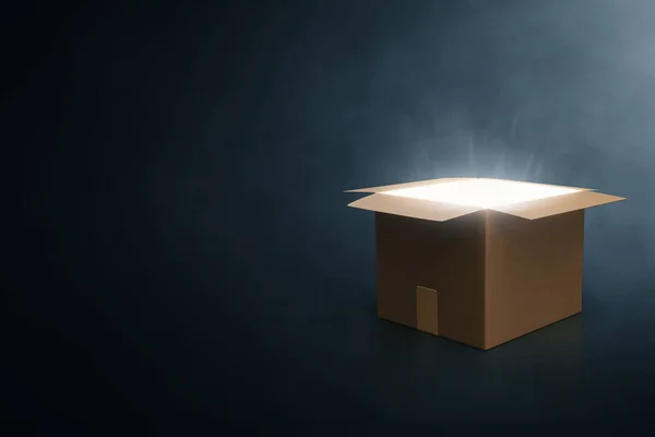 Mystery cardboard box on dark background 3d illustration