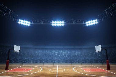 3D illüstrasyon üzerine basketbol sahası