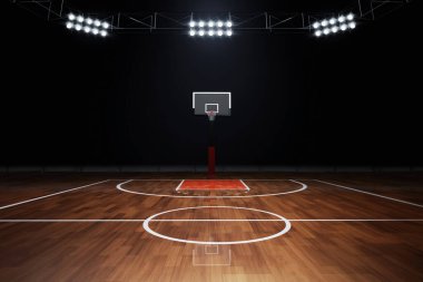 3D illüstrasyon üzerine boş basketbol sahası