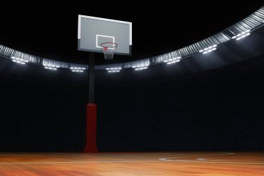 3D illüstrasyon üzerine boş basketbol sahası