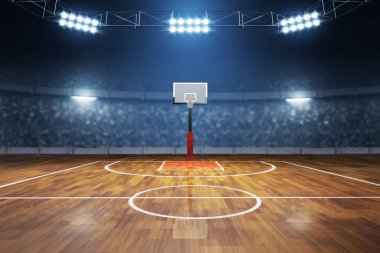 3D illüstrasyon üzerine basketbol sahası