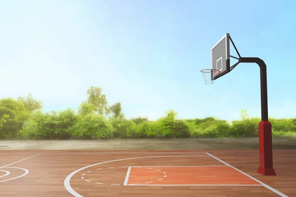 バスケットボールコートOn 3Dイラスト — ストック写真