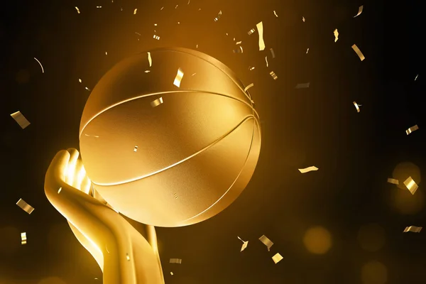 3D插图上的金篮球 — 图库照片