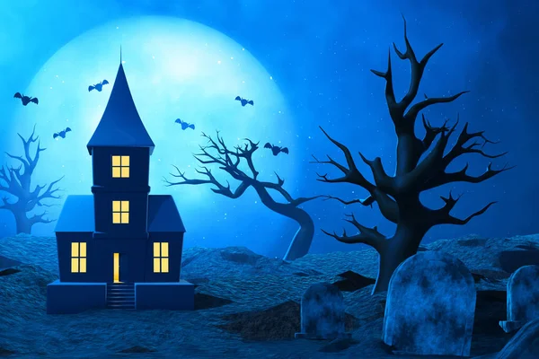 Дом Привидениями Кладбище Летучей Мышью Иллюстрации — стоковое фото