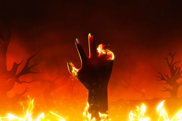 地獄で燃えている人々 3Dイラストで世界の終わり — ストック写真