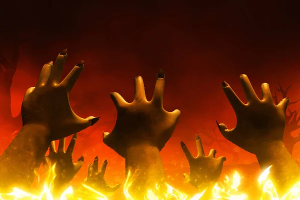 Gente Ardiendo Infierno Fin Del Mundo Ilustración —  Fotos de Stock