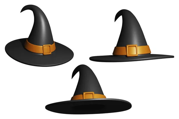 Set of cartoon funny witch hat isolated on white background 3d illustration