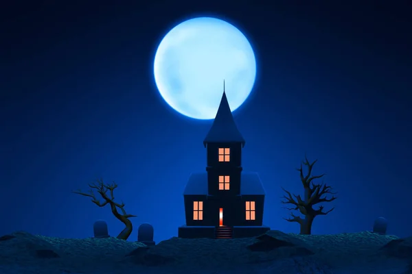 Мультфильм Дом Привидениями Кладбище Полнолунием — стоковое фото