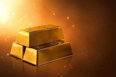 Sihirli parıltı efektli parlak altın külçeler.